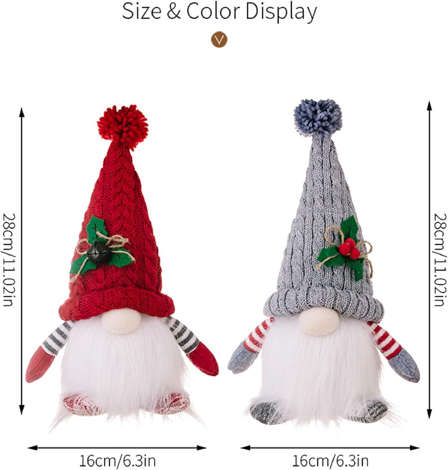 Skiennix Lighted Christmas Gnome Ornaments - LED Battery Operated Decorations | 2-Pack Set (Red & Grey)