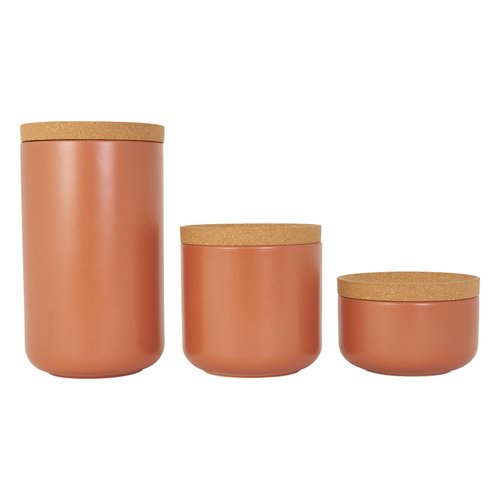 Kamenstein Ceramic and Cork Lid Stackable Canisters, Natural Cork and Terra Cotta Ceramic, Set of 3, 1/2 qt, 1 qt, 2 qt