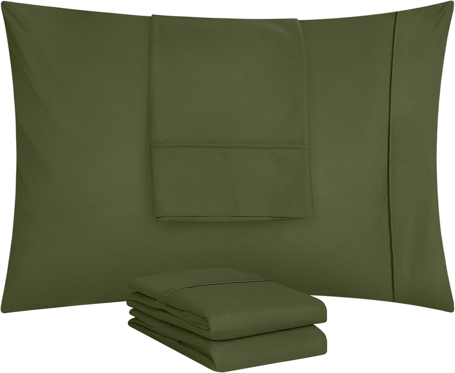 Utopia Bedding Queen Pillow Cases - Soft Brushed Microfiber - 4 Pack, Olive | Fade Resistant 20 x 30 Inches