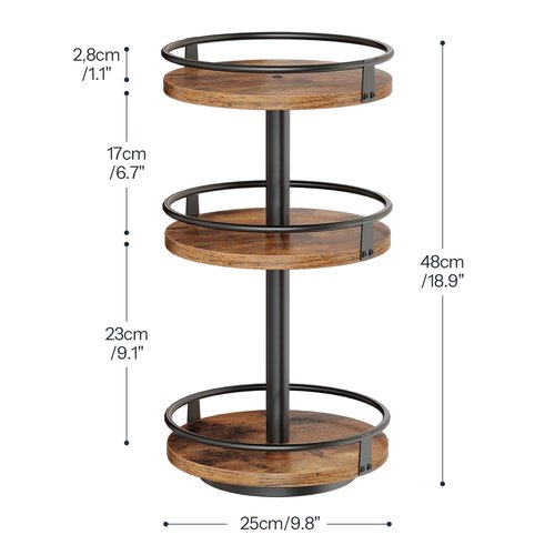 HOOBRO 3-Tier Lazy Susan Organizer, Rotating Spice Rack, Turntable Spice Rack, Vertical Storage Organizer, for Kitchen Countertop, Vanity, Dining Table, Rustic Brown and Black BF09TL01