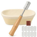 Saint Germain Bakery Oval Banneton Proofing Basket and Bread Lame Set – 10 Inch Rattan Basket with Liner, Razor Blades & Leather Cover – Sourdough Bread Baking Kit Gift for Artisan Bakers