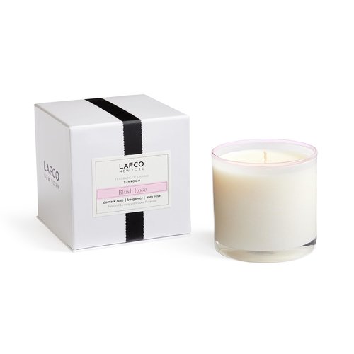 LAFCO New York Signature Candle, Blush Rose - 15.5 oz - 90-Hour Burn Time - Reusable, Hand Blown Glass Vessel - Made in The USA