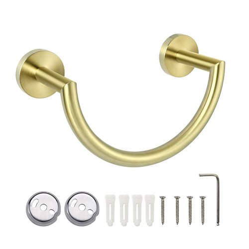 HouseAid Stainless Steel Towel Ring for Bathroom, Hand Towel Holder, Modern Semi-Circular Hand Towel Rack, Wall Mounted, Brushed Gold