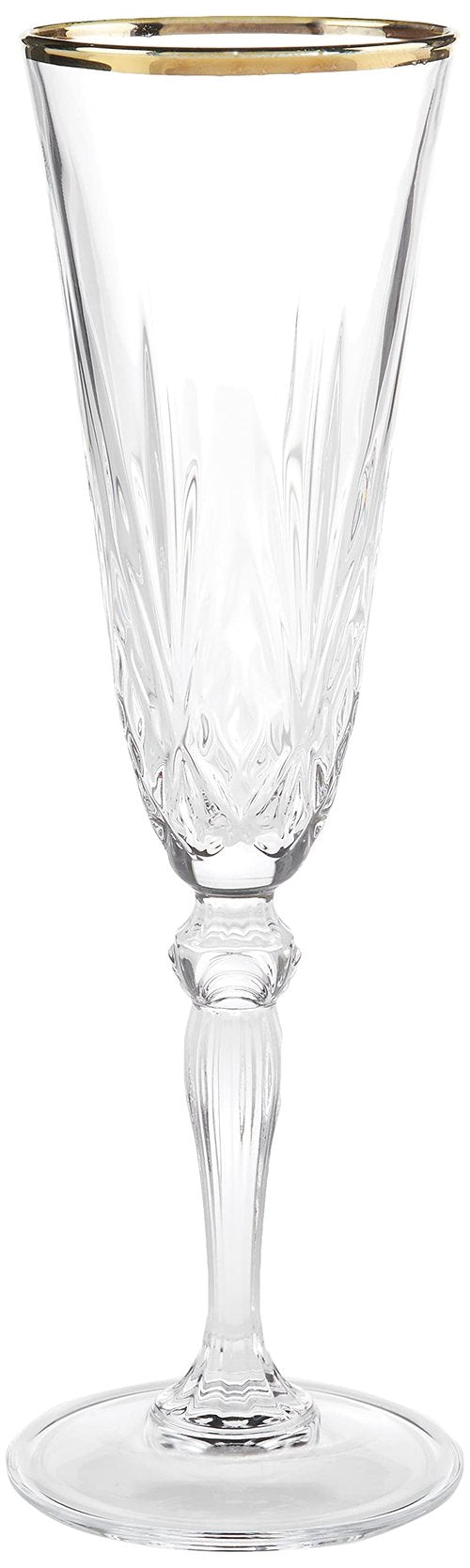 Lorren Home Trends Siena Collection Crystal Flute Glass with Gold Band Design, Set of 4