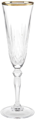 Lorren Home Trends Siena Collection Crystal Flute Glass with Gold Band Design, Set of 4