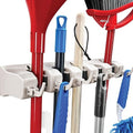 HOME IT Mop And Broom Holder Wall Mount - Versatile Garage Storage System with 5 Slots & 6 Hooks - Off-White Garden Tool Organizer for Home & Garage