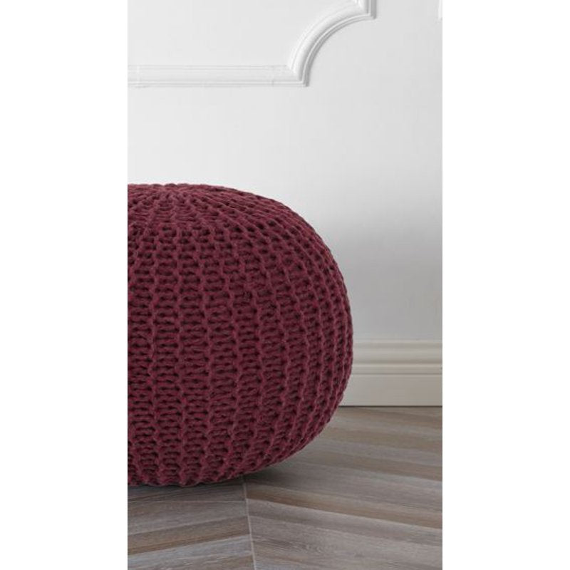 Round Knit Polyester Pouf Footrest & Extra Seating - Wine Variation
