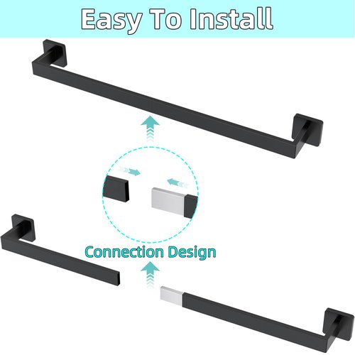 24" Bathroom Towel Bar, 24 Inch Towel Racks for Bathroom Wall Mounted, 304 Stainless Steel Hand Towel Holder Organizer, Modern Home Decor Towel Rod, Matte Black Towel Hangers for Bathroom Wall