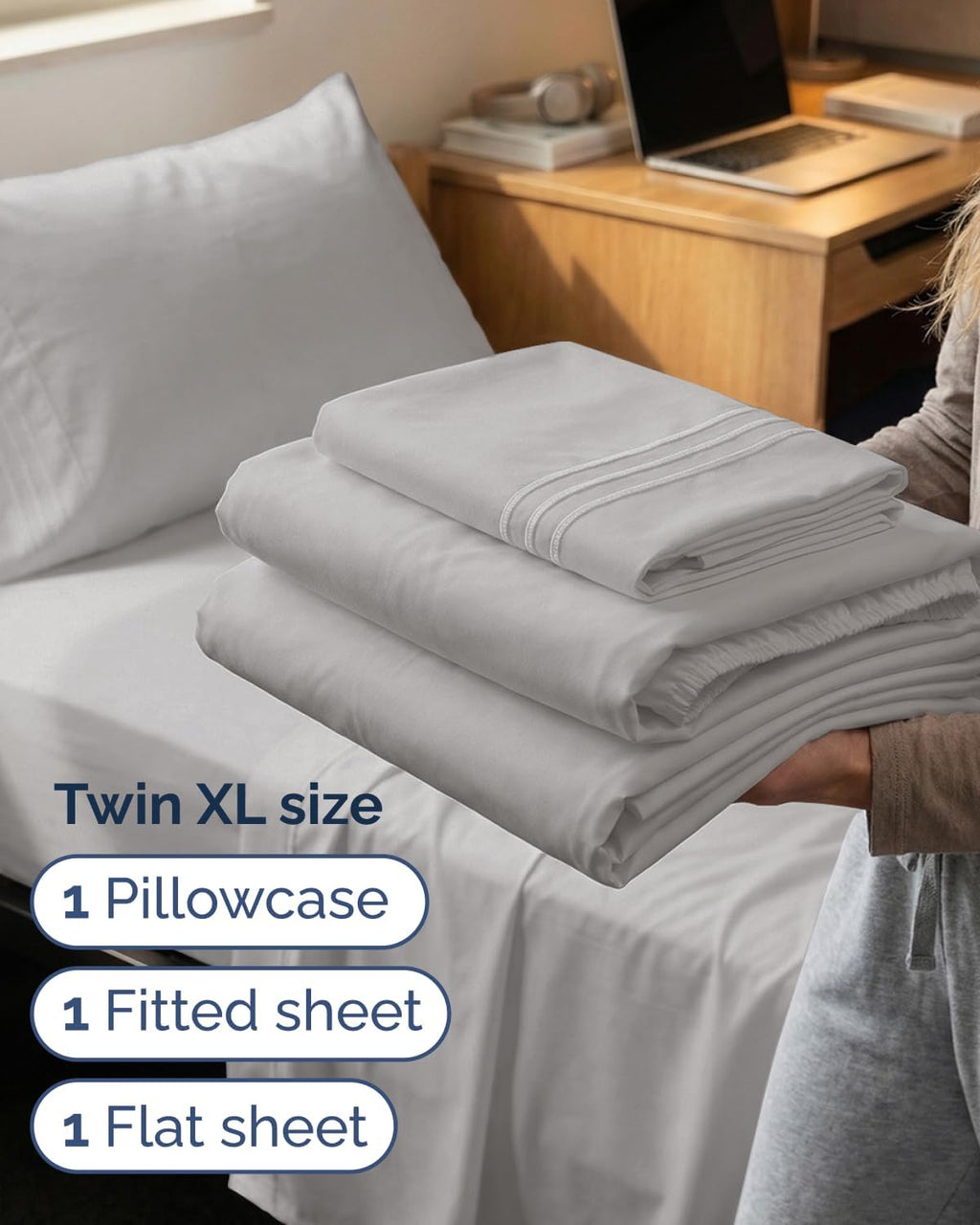 Comfy Twin XL Sheet Set by [Brand Name] - Breathable & Cooling Hotel Luxury Bedding - Deep Pockets, Soft, Wrinkle-Free, French Grey