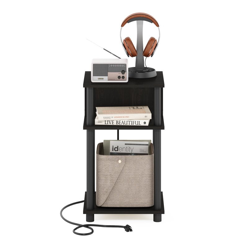3-Tier Open Storage End Table with USB & Type-C Charging Ports