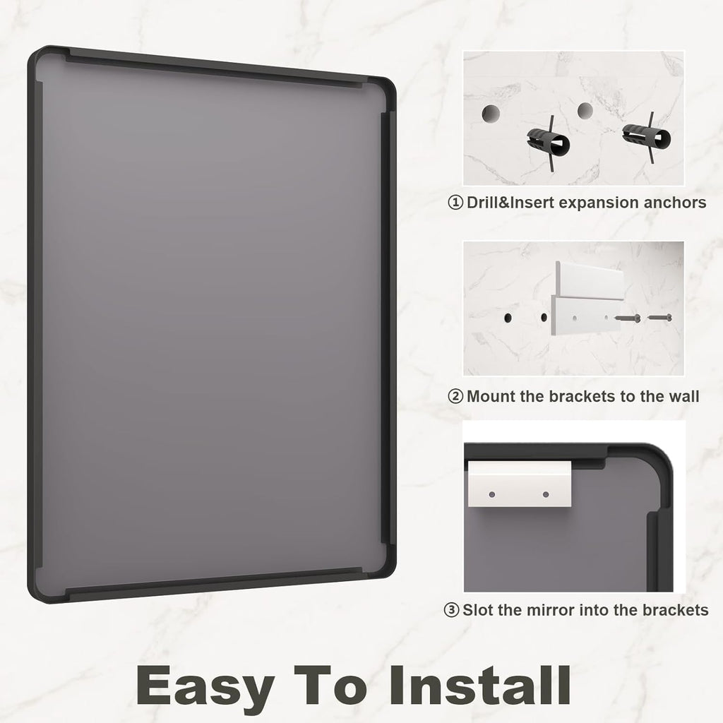 VANLIO 24x30 Inch Black Matte Framed Bathroom Mirror for Wall, Rounded Corner Rectangle Vanity Mirror, Tempered Glass, Anti-Rust, Shatterproof (Horizontal/Vertical)