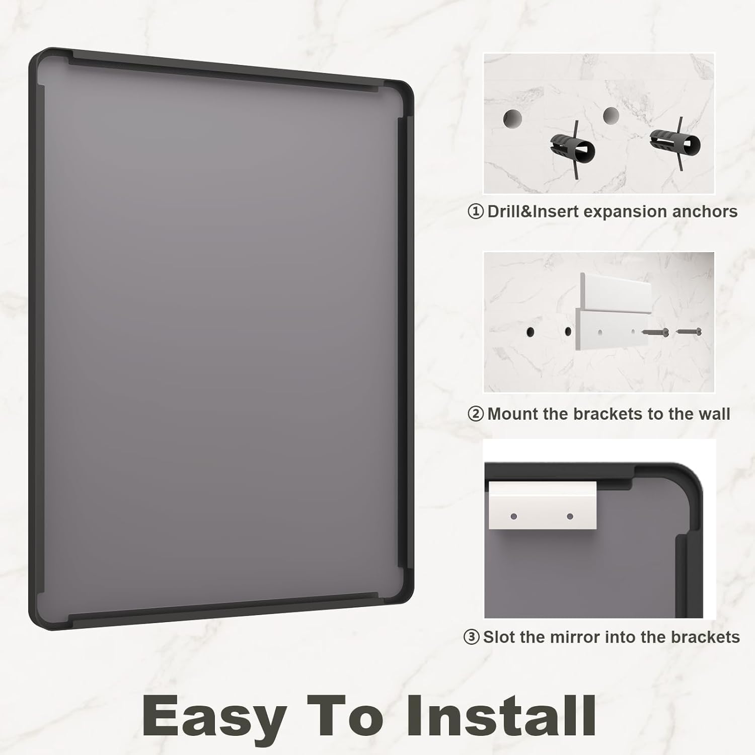 VANLIO 24x30 Inch Black Matte Framed Bathroom Mirror for Wall, Rounded Corner Rectangle Vanity Mirror, Tempered Glass, Anti-Rust, Shatterproof (Horizontal/Vertical)