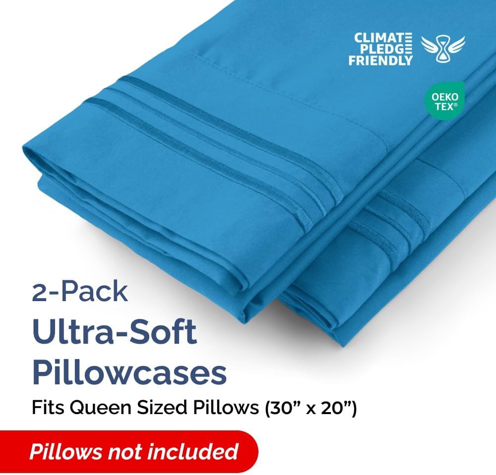 Queen Pillow Cases by [Brand Name] - Ultra Soft Hotel Quality Covers | Wrinkle-Free, Stain-Resistant - Denim Blue, Set of 2