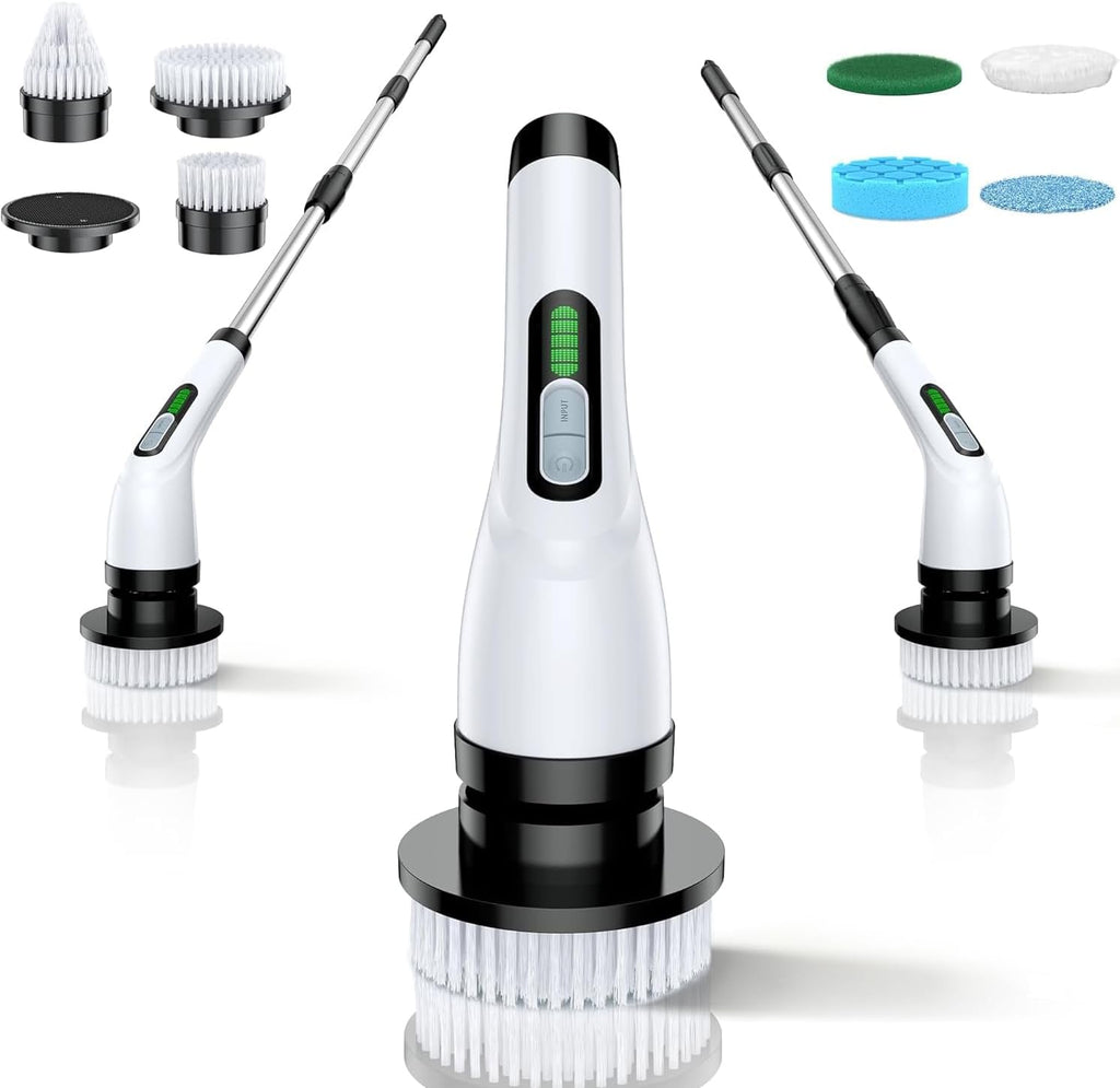 Skiennix Electric Spin Scrubber - Cordless Bathroom Cleaner with Long Handle & 7 Brush Heads | IPX7 Waterproof