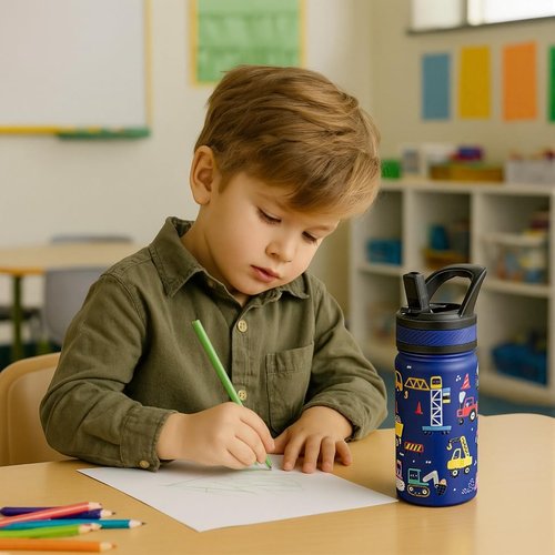 Fanhaw Kids Insulated Water Bottle - 18 Oz Stainless Steel, Leakproof, BPA Free | Blue Ocean