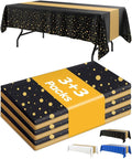 Niuara Table Cloth Set - Black and Gold Disposable Rectangle Table Covers | 3 Tablecloths + 3 Runners for Events