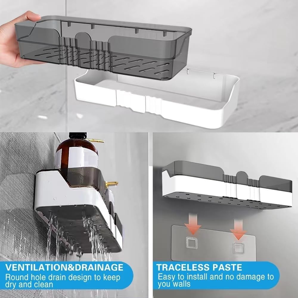 Skiennix 2-Pack Shower Caddy - Separable Organizer with Soap Dish & Hooks | No-Drill Double Layer Shelf (Black)
