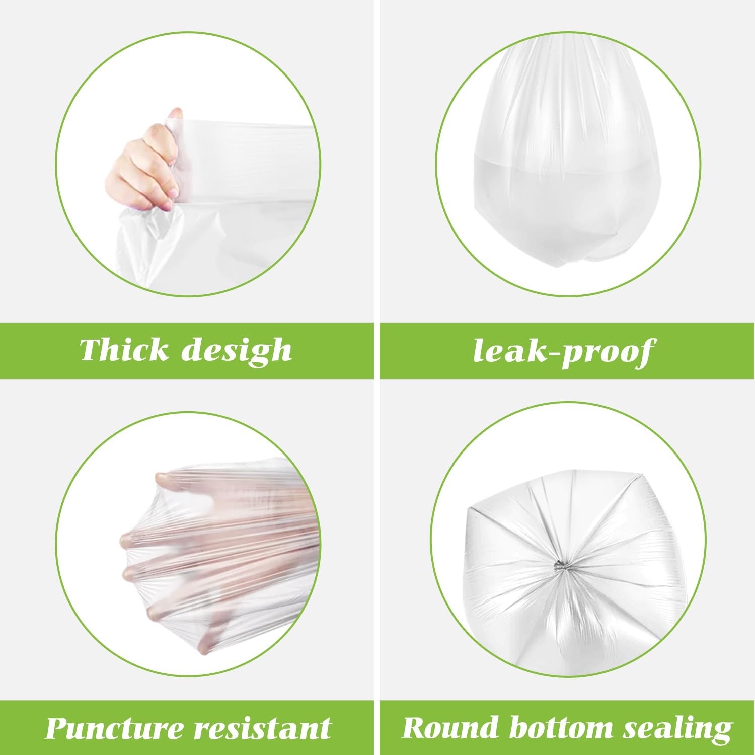 Teivio 8 Gallon Unscented Trash Bags - 300 Count Thick Plastic Liners for Home & Office | Clear