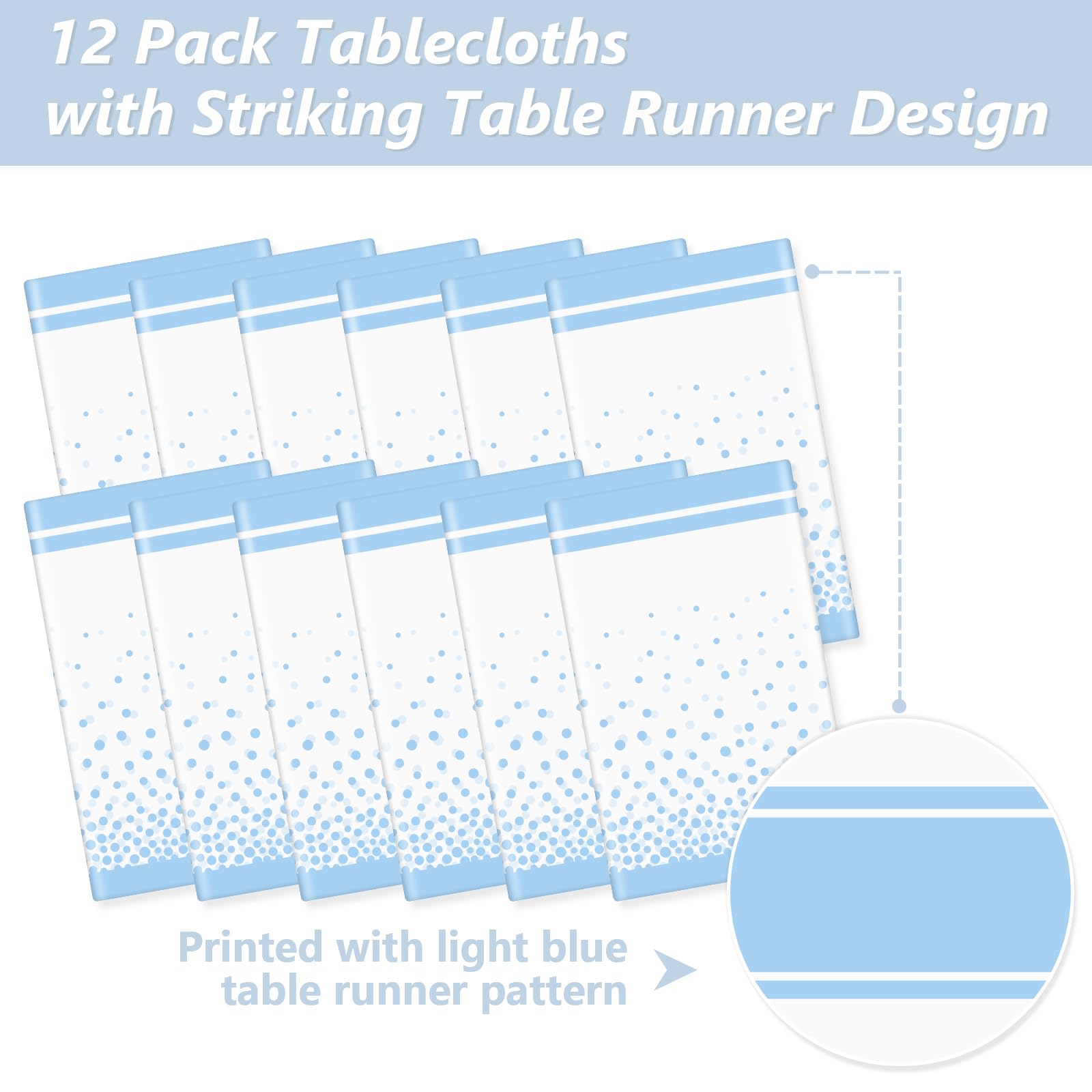 LANLISA White and Blue Tablecloth Party Decorations 12 Pack, Disposable Plastic Table Cloths for Baby Shower Birthday Wedding Party Decor