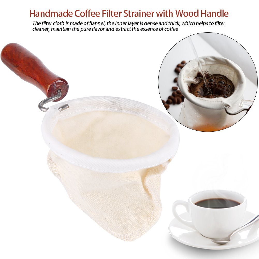 Fdit Coffee Filter Handmade Reusable Cafe Flannel Cloth Filter Bag Coffee Sock with Wooden Handle(Large)
