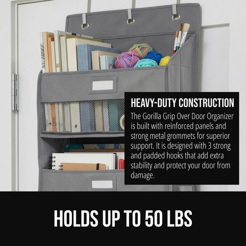 GORILLA GRIP Over The Door Organizer - 5 Deep Hanging Shelves, Holds 50lbs | Gray, 58x15 Inches