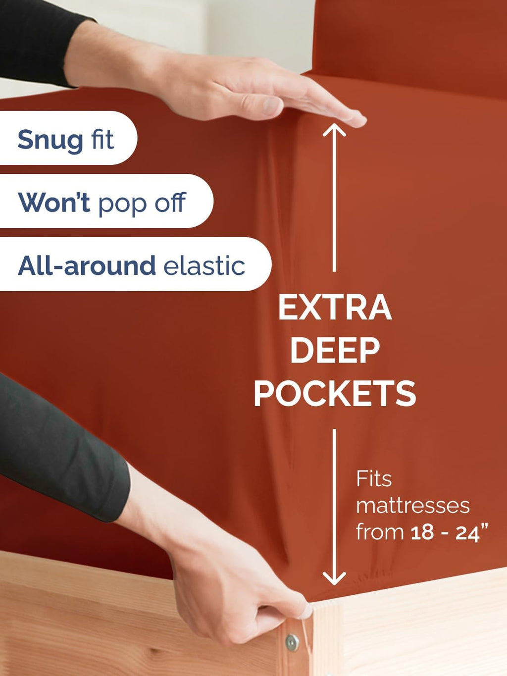 Skiennix Extra Deep King Sheet Set - 6 Piece Breathable Cooling Bedding - Soft Wrinkle-Free Terracotta