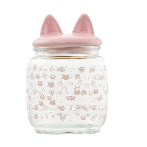 10 Strawberry Street Cat Ears Pet Treat Canister, Pink