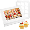 JPPSUJJ 12PCS Cupcake Boxes 12 Count with Window, No Assembly Required, Disposable Cupcake Containers & Holder for Birthday, Holiday, Bakery Supplies