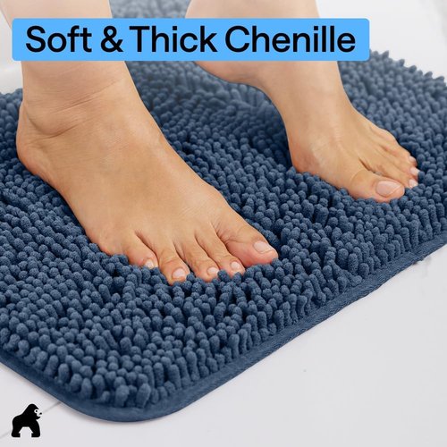 GORILLA GRIP Bath Rug Mat - Soft Absorbent Chenille | Quick Dry Microfiber, 42x24, Navy Blue
