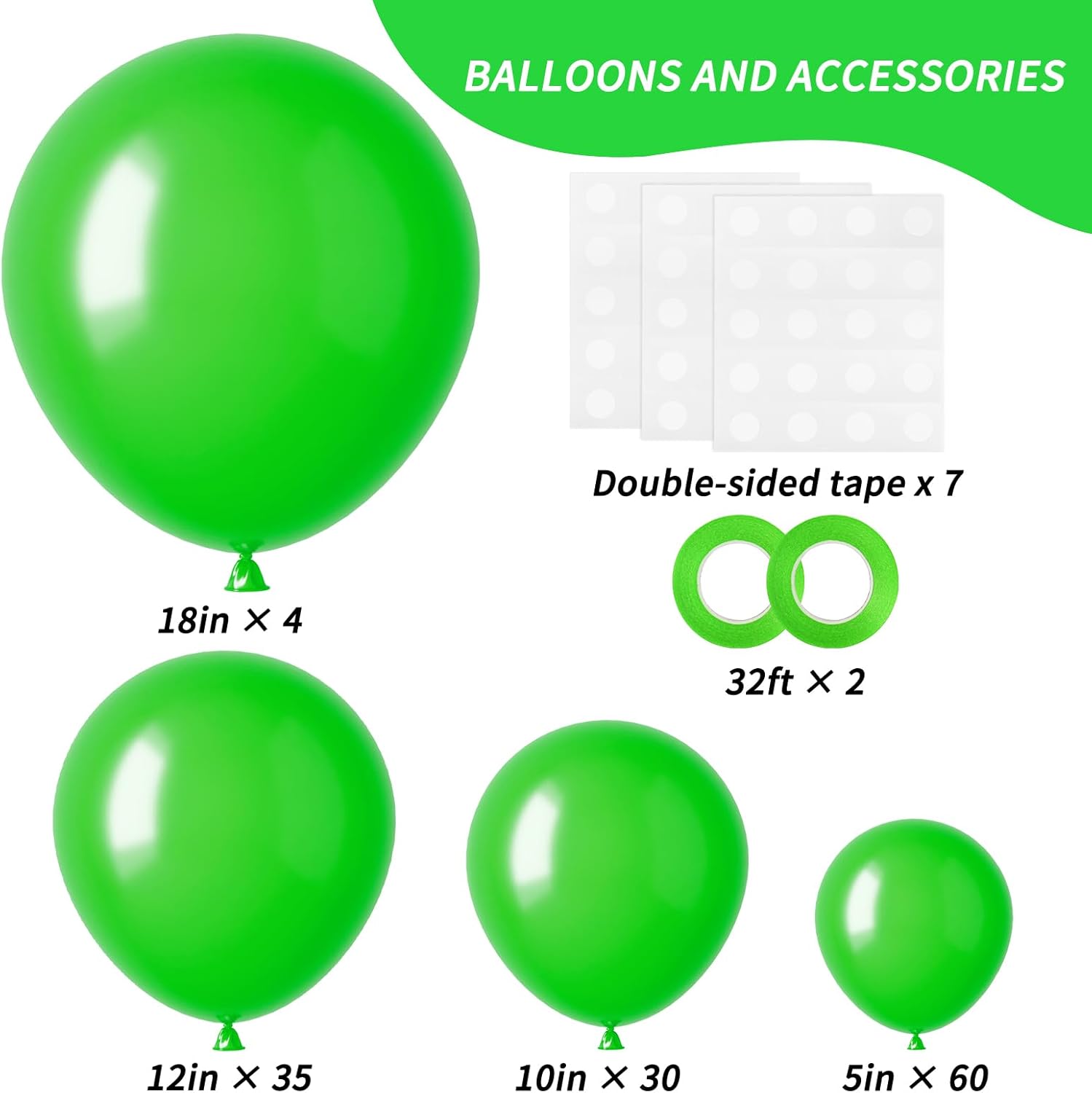 RUBFAC Green Latex Balloons - 129pcs in Various Sizes for Christmas & Party Decorations | 5-18 Inch