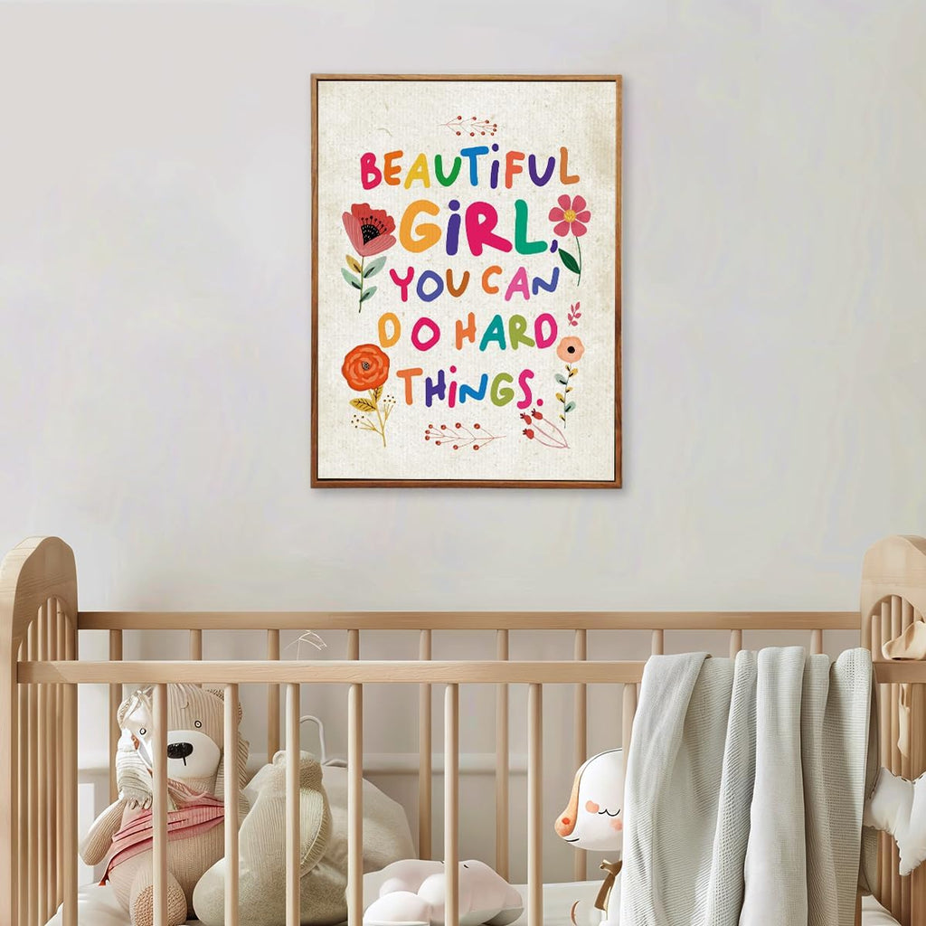 YEOION Inspirational Wall Art - Beautiful Girl You Can Do Amazing Things | Canvas with Metal Frame for Bedroom Decor