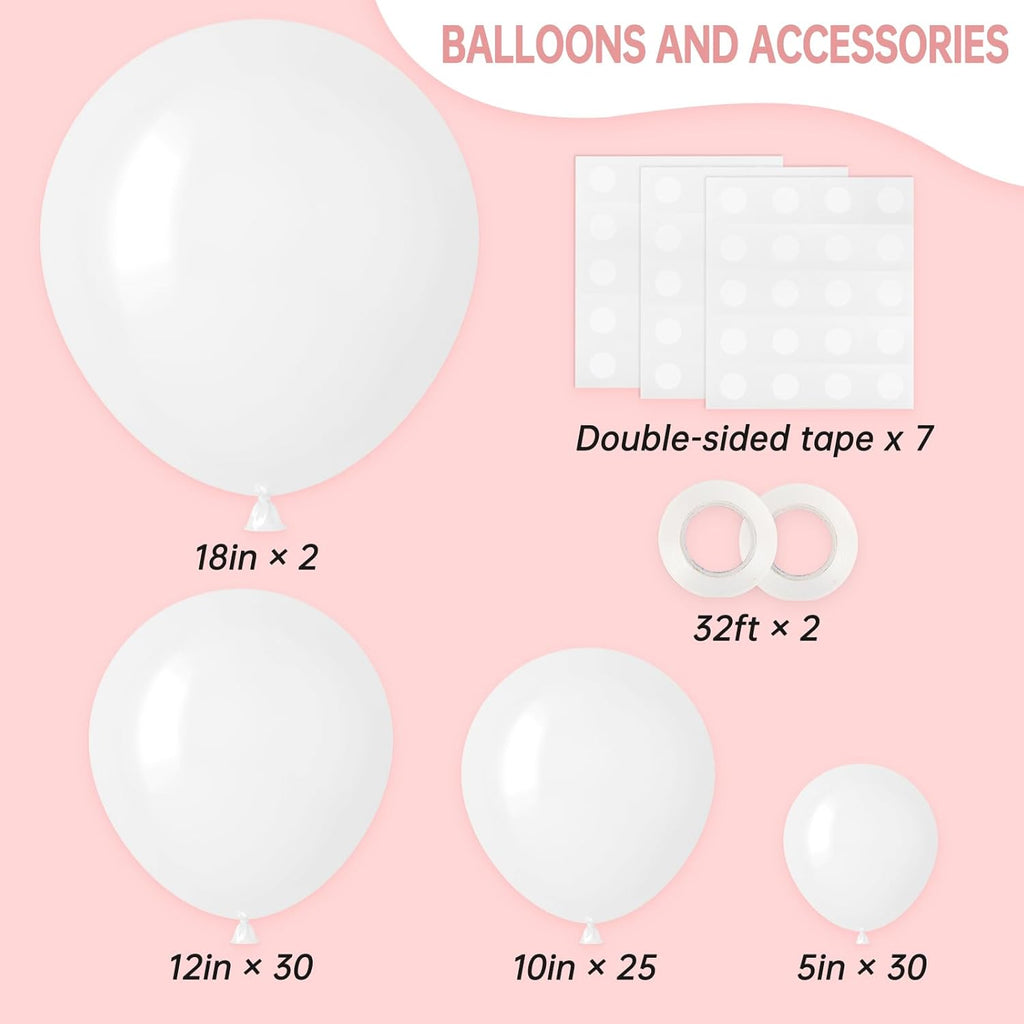RUBFAC Premium White Balloons - 87pcs in Various Sizes (5-18 Inches) for Party Decorations | Perfect for Birthdays, Weddings & Baby Showers