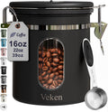 Veken Coffee Canister - Airtight Stainless Steel Food Storage Container with Window & Date Tracker | 16oz Black