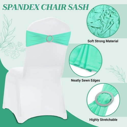 MDS Spandex Chair Sashes - Universal Fit Elastic Stretch Bows with Buckle Slider | Sea Green, Pack of 250
