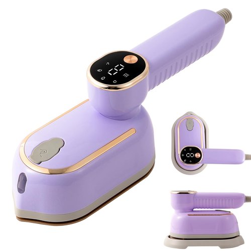 Portable Clothing Steamer, 1000W Clothing Wrinkle Remover, 3+1 Steam Adjustment Multifunctional Hanging Iron with LED Digital Display Screen, 130ml, with Water Shortage Warning, Safe Use (Purple)