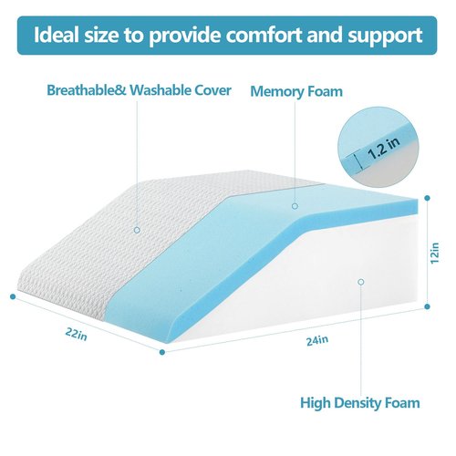 Nordjager Leg Pillow for Elevation & Support, 24"x22"x10" Memory Foam Cushion with Grey White Patterned Polyester Cover, Ideal for Improving Circulation & Relaxing Leg