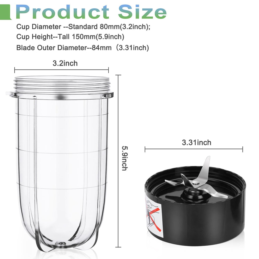 Replacement Cross Blade + 16oz Cup Set for Magic Bullet, Replacement Parts compatible with 250 W Magic Bullet MB1001 Blender