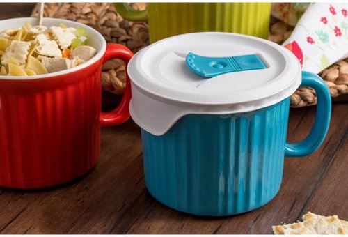 CorningWare Ceramic Meal Mug - Light Blue 20oz with Lid for Convenient Dining