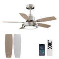 Ceiling Fans with Lights and Remote Control, 42 Inch Flush Mount Ceiling Fan with Quiet Reversible DC Motor, Dimmable LED Lighting, 6 Speeds, Timer, Nickel Ceiling Fan for Bedroom Living Room
