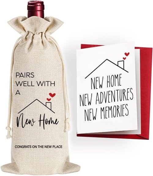 New Home Wine Bag Gifts for Homeowner, Housewarming Gifts New Home Closing Gifts for Buyers Owner, Realtor Gift to Clients for Women Men, New House Homeowner Wine Bag, Housewarming Party Decorations
