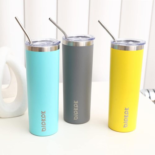 BJPKPK 20 Oz Stainless Steel Skinny Tumbler - Vacuum Insulated Travel Mug in Turquoise