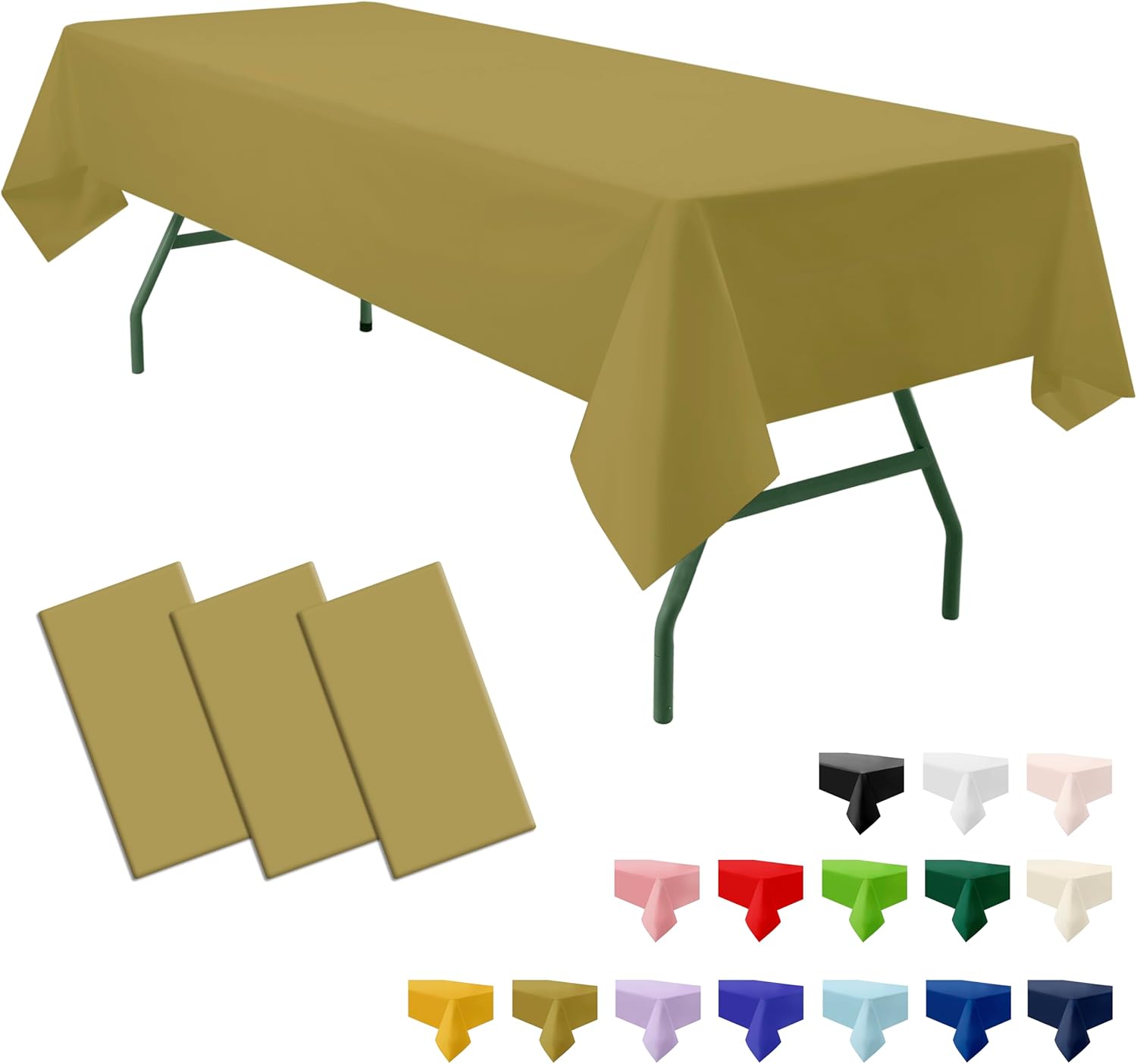 Skiennix Premium Gold Tablecloths - 3-Pack Disposable 54" x 108" Rectangle Covers for Parties & Events