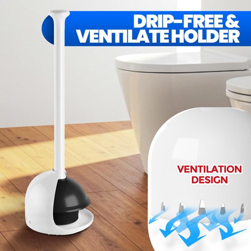 Denvlex Toilet Plunger with Holder, Heavy Duty Plunger and Holder Combo for Bathroom Cleaning, Bathroom Decor, Bathroom Accessories, Toilet Bowl Cleaners, 19-Inch Pearl White