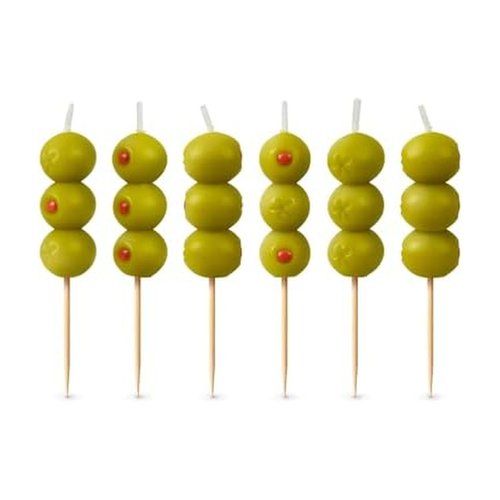 Genuine Fred Cocktail Party Olive Birthday Candles – Set of 6 Martini Olive Celebration Candles with Wooden Picks – Fun Decoration for Parties, Birthdays, and Happy Hour
