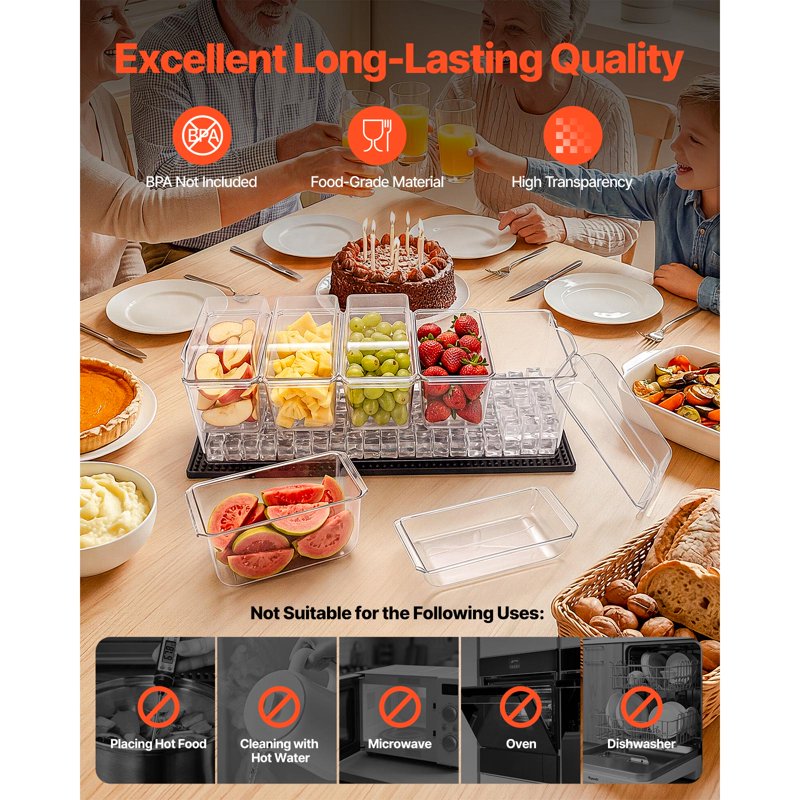 Chilled Condiment Server Caddy with 5 Compartments - Ice-Cooled Serving Tray