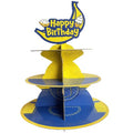 Terasilian Cartoon Yellow 3-Tier Cupcake Stand for 24 Cupcakes Yellow Cupcake Stand for Birthday Party Supplies Cupcake Dessert Stand Cupcake Toppers for Party Decorations