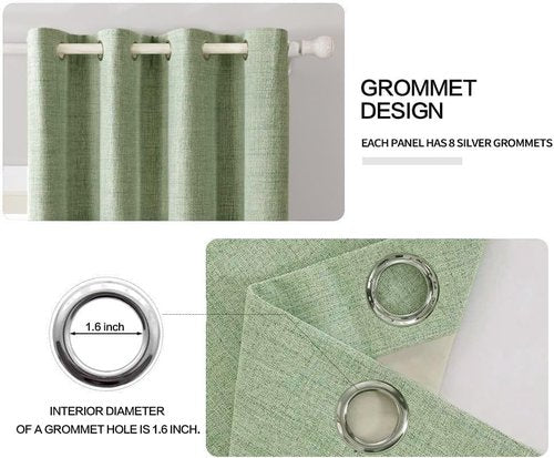 MIULEE Blackout Curtains - 100% Thermal Insulated Linen Texture - Sage Green | 52x45 Inch (2 Panels)
