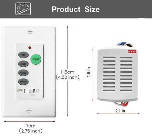 Nexete Universal Ceiling Fan Remote Control Kit,3 Fan Speed, Light Dimmer,Small Size Receiver & Wall Remote Control Replacement for Hampton Bay Harbor Breeze Hunter (Remote & Mini Receiver)