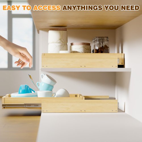Grehitk Pullout Cabinet Organizer, 26''W×21''D×3''H Slide Out Shelves for Kitchen Cabinets, Pull out Drawers for Kitchen Cabinets, Pantry, Bathroom, & Storage Organization