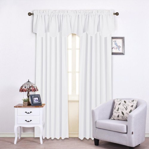 NICETOWN 2 Panels Pure White Blackout Valance Curtains for Bathroom, Rod Pocket Window Covering Thermal Insulated Solid Rod Pocket for Living Room/Basement, 42 x 18 inch Long